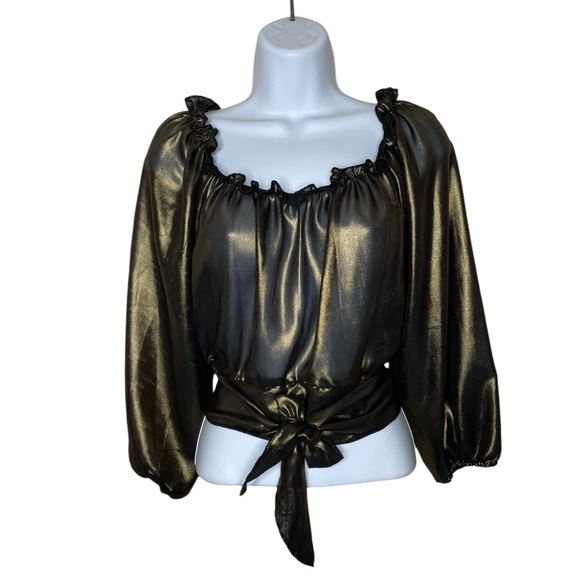 Cocoa Metallic Gold Off Shoulder Tie Waist Top Large - Picture 13 of 13